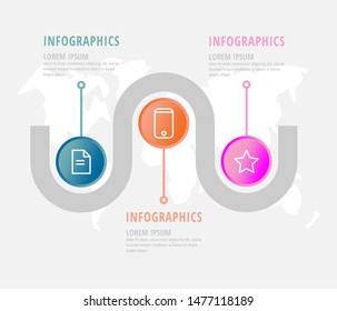 Vector infographic flat template circles for three paper label, diagram, graph, presentation. Business concept with 3 options. Blank space for content, step for step, timeline, workflow, marketing