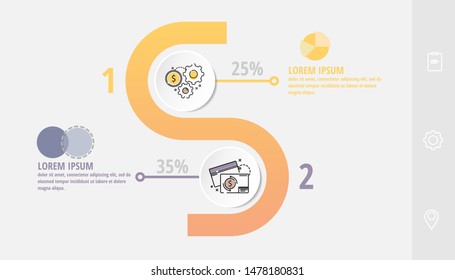 Vector Infographic Flat Template Circles For Two Paper Label, Diagram, Graph, Presentation. Business Concept With 2 Options. Blank Space For Content, Step For Step, Timeline, Workflow, Marketing