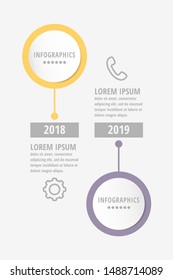 Vector infographic flat template circles for two paper label, diagram, graph, presentation. Business concept with 2 options. Blank space for content, step for step, timeline, workflow, marketing