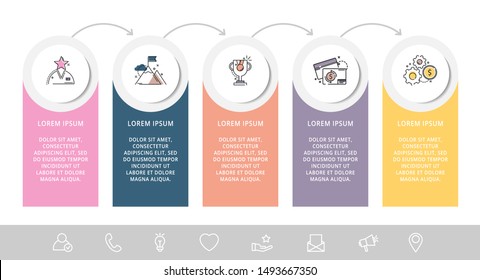 Vector infographic flat template circles for five label, diagram, graph, presentation. Business concept with 5 options. For content, flowchart, step for step, timeline, workflow, marketing