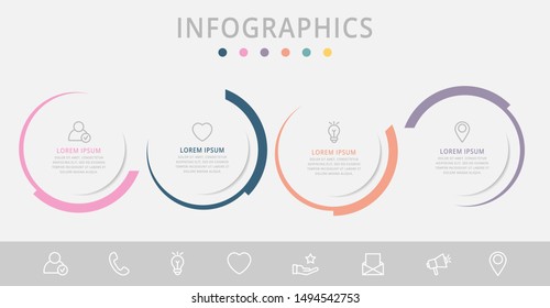 Vector infographic flat template circles for four paper label, diagram, graph, presentation. Business concept with 4 options. Blank space for content, step for step, timeline, workflow, marketing