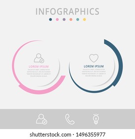 Vector infographic flat template circles for two paper label, diagram, graph, presentation. Business concept with 2 options. Blank space for content, step for step, timeline, workflow, marketing