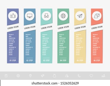 Vector infographic flat template circles for six label, diagram, graph, presentation. Business concept with 6 rectangles. For content, flowchart, step for step, timeline, workflow, marketing