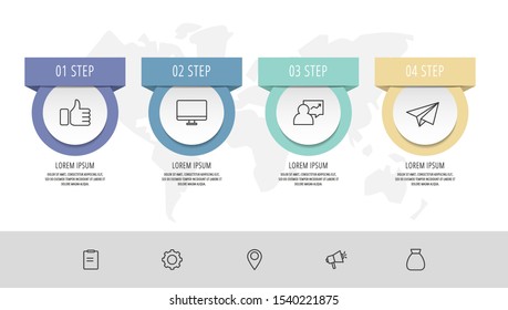 Vector infographic flat template circles for four label, diagram, graph, presentation. Business concept with 4 rectangles. For content, flowchart, step for step, timeline, workflow, marketing