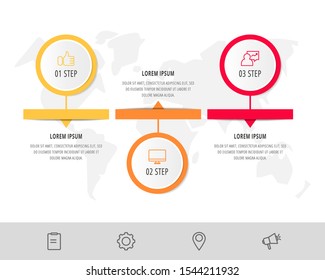 Vector infographic flat template. Circles with arrow for three diagrams, graph, flowchart, timeline, marketing, presentation. Business concept with 3 labels