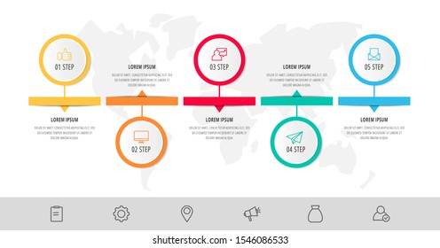 Vector infographic flat template. Circles with arrow for five diagrams, graph, flowchart, timeline, marketing, presentation. Business concept with 5 labels