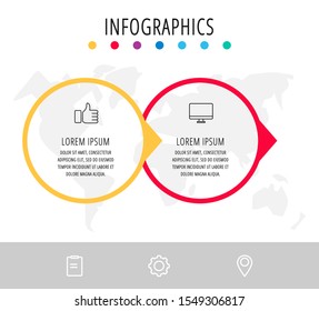 Vector infographic flat template. Circles with arrow for two diagrams, graph, flowchart, timeline, marketing, presentation. Business concept with 2 labels