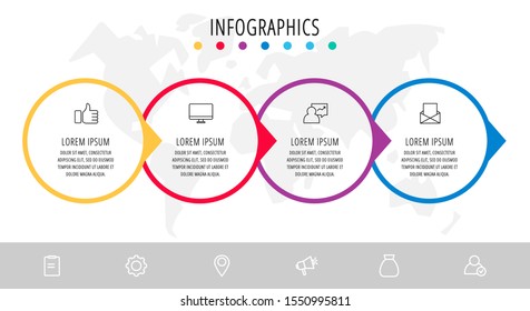 Vector infographic flat template. Circles with arrow for four diagrams, graph, flowchart, timeline, marketing, presentation. Business concept with 4 labels