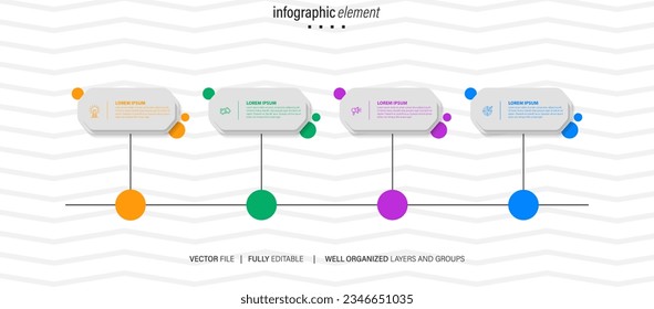 Los círculos de plantilla plana de infografía vectorial para cuatro etiquetas, diagrama, gráfico, presentación. Concepto de negocio con 4 opciones. Para contenido, diagrama de flujo, pasos, línea de tiempo, flujo de trabajo, marketing. EPS10