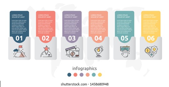 Vector infographic flat template concept for six labels, diagram, graph. Business concept with 6 options. For content, flowchart, steps, timeline, web, workflow, marketing, presentation