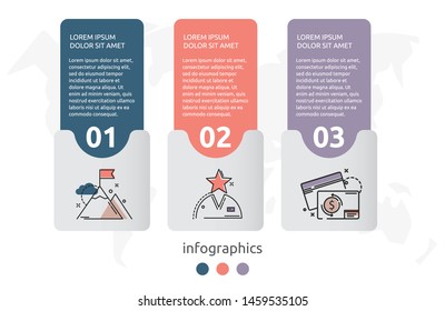 Vector infographic flat template concept for three labels, diagram, graph. Business concept with 3 options. For content, flowchart, steps, timeline, web, workflow, marketing, presentation