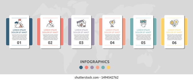 Vector infographic flat template concept for six labels, diagram, graph. Business concept with 6 options. For content, flowchart, steps, timeline, web, workflow, marketing, presentation