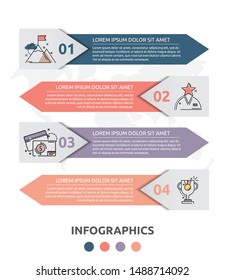 Vector infographic flat template for four label, diagram, graph. Business concept with 4 options and arrows. Using for content, flowchart, steps, timeline, workflow, marketing, presentation, web