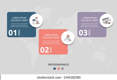 Vector infographic flat template rectangle for three diagrams, graph, presentation. Business concept with 3 circles. For content, flowchart, step for step, timeline, levels, marketing, data, web