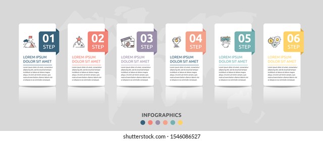 Vector infographic flat template. Rectangles for six diagrams, graph, flowchart, timeline, marketing, presentation. Business concept with 6 labels