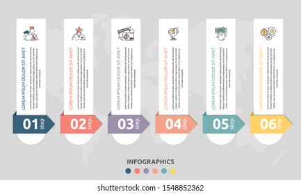Vector infographic flat template. Rectangles for six diagrams, graph, flowchart, timeline, marketing, presentation. Business concept with 6 labels