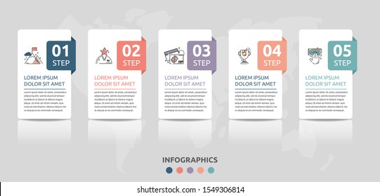 Vector Infographic Flat Template. Rectangles For Five Diagrams, Graph, Flowchart, Timeline, Marketing, Presentation. Business Concept With 5 Labels