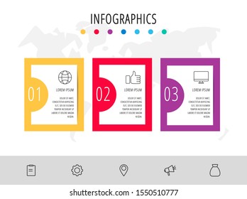 Vector infographic flat template. Rectangles for three diagrams, graph, flowchart, timeline, marketing, presentation. Business concept with 3 labels