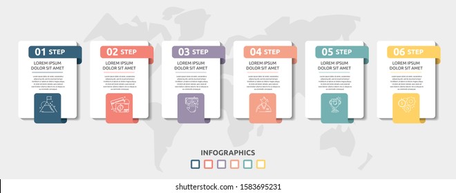 Vector infographic flat template. Rectangles for six diagrams, graph, flowchart, timeline, marketing, presentation. Business concept with 6 labels