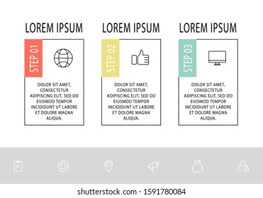 Vector infographic flat template. Rectangles for three diagrams, graph, flowchart, timeline, marketing, presentation. Business concept with 3 labels