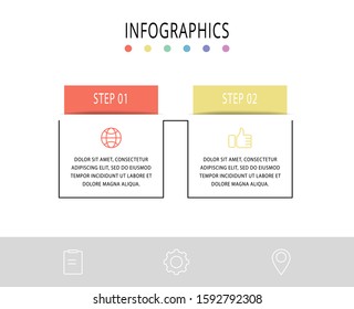 Vector infographic flat template. Rectangles for two diagrams, graph, flowchart, timeline, marketing, presentation. Business concept with 2 labels