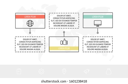 Vector infographic flat template. Rectangles for three diagrams, graph, flowchart, timeline, marketing, presentation. Business concept with 3 labels