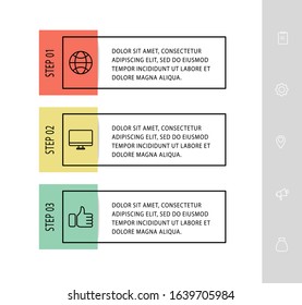 Vector infographic flat template. Rectangles for three diagrams, graph, flowchart, timeline, marketing, presentation. Business concept with 3 labels