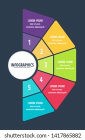 Vector infographic flat template sectors for five label, diagram, graph, presentation. Business concept with 5 options. For content, flowchart, steps, timeline, workflow, marketing, report