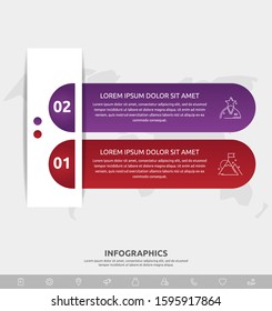 Vector infographic flat template. Shape with icons for two diagrams, graph, flowchart, step for step, timeline, marketing, presentation. Business concept with 2 labels