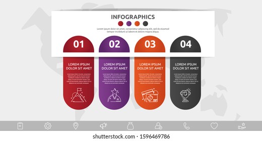 Vector infographic flat template. Shape with icons for four diagrams, graph, flowchart, timeline, marketing, presentation. Business concept with 4 labels