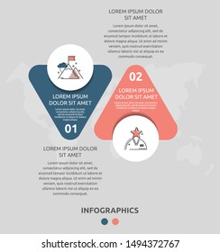 Vector infographic flat template triangle and circle for two paper label, diagram, graph, presentation. Business concept with 2 options. Blank space for content, step for step, timeline, marketing