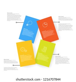 Vector infographic with four color rectangle paper cards and icons