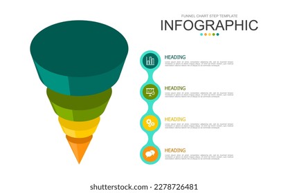 vector infographic funnel 3d flat chart step template block. used for process diagram, presentation, working flow, information layout, banner, chart, and graph.
