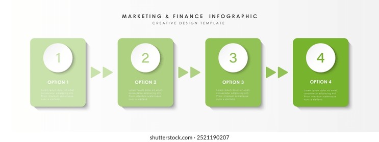Modelo de design verde infográfico de vetor. 4 opções ou etapas.