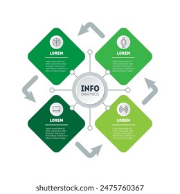 Vector infographic of green technologies or education process with 4 parts. Template of info chart or diagram. Eco Business presentation concept with four options.
