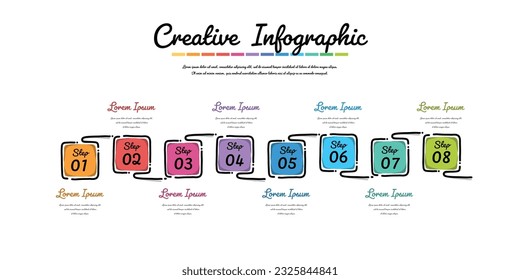 Vector Infografik handgezeichnet Design mit 9 Optionen oder Schritten. Kann für Präsentationen Banner, Workflow-Layout, Prozessdiagramm, Flussdiagramm, Info-Graphen verwendet werden. Doodle-Vektor.