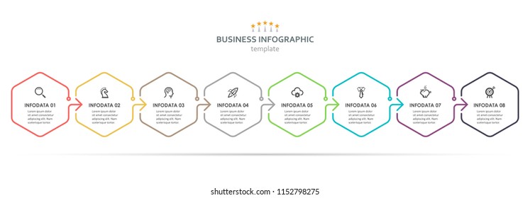 Vector Infographic Hexagon Design With Icons And 8 Options Or Steps. Infographics For Business Concept. Can Be Used For Presentations Banner, Workflow Layout, Process Diagram, Flow Chart, Info Graph