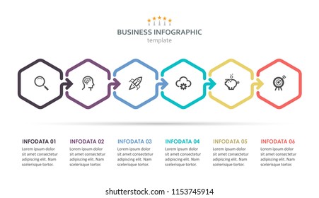 Vector Infographic Hexagon Design With Icons And 6 Options Or Steps. Infographics For Business Concept. Can Be Used For Presentations Banner, Workflow Layout, Process Diagram, Flow Chart, Info Graph