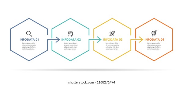 Vector Infographic hexagon design with icons and 4 options or steps. Infographics for business concept. Can be used for presentations banner, workflow layout, process diagram, flow chart, info graph