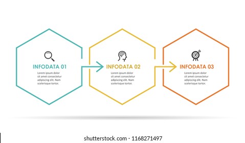 Vector Infographic hexagon design with icons and 3 options or steps. Infographics for business concept. Can be used for presentations banner, workflow layout, process diagram, flow chart, info graph