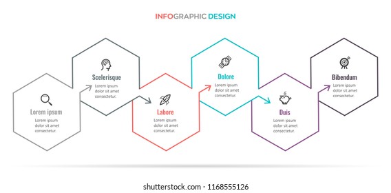 Vector Infographic hexagon design with icons and 6 options or steps. Infographics for business concept. Can be used for presentations banner, workflow layout, process diagram, flow chart, info graph