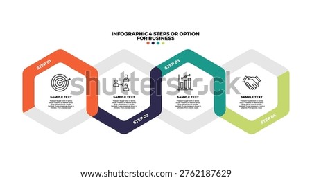 Vector infographic hexagon line linked with 4 options or steps for business presentations, web, annual, brochures, reports. Vector illustration eps