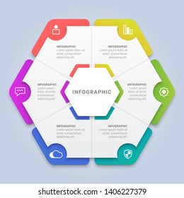 Vector Infographic Hexagon Template with 6 Options for Workflow Layout, Diagram, Annual Report, Web Design