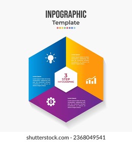 Hexágono de infografía vectorial. Plantilla para grafo, diagrama de ciclo, gráfico redondo, diseño de flujo de trabajo, opciones de número, diseño web. 3 pasos, partes, opciones, fases concepto de negocio