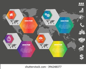 Vector infographic hexagonal banner with set of icons and place for text eps10