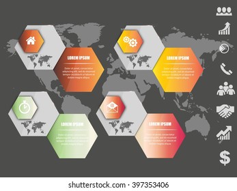 Vector infographic hexagonal banner with set of icons and place for text eps10