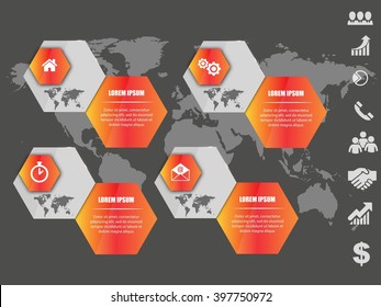 Vector infographic hexagonal banner with set of icons and place for text eps10