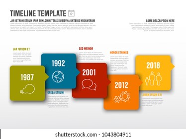 Vector Infographic horizontal timeline template made from arrow bubbles and icons