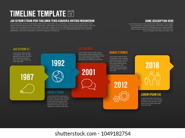 Vector Infographic Horizontal Timeline Template Made From Arrow Bubbles And Icons - Dark Gray Version