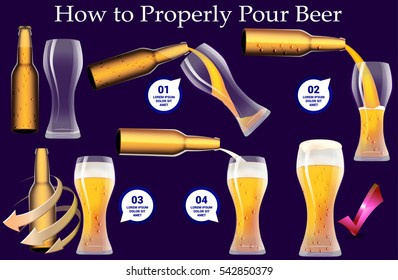 Vector infographic How to Properly Pour Beer in a Glass